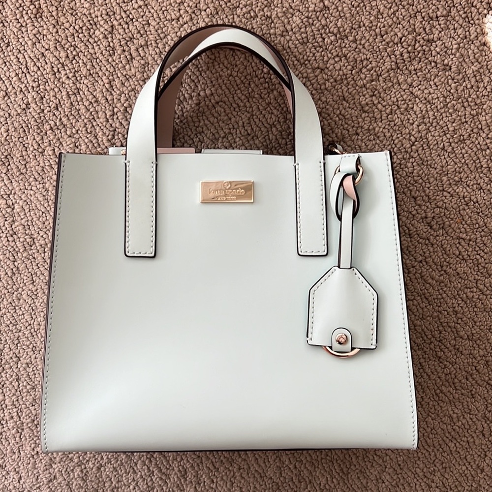 Kate Spade Light Blue Square Top Handle Bag with Removable Long Crossbody Strap